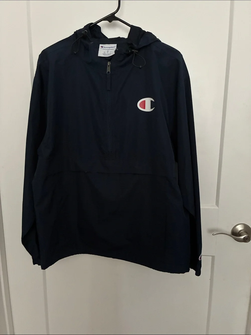 Champion Navy Hooded Pullover with Red & White Logo